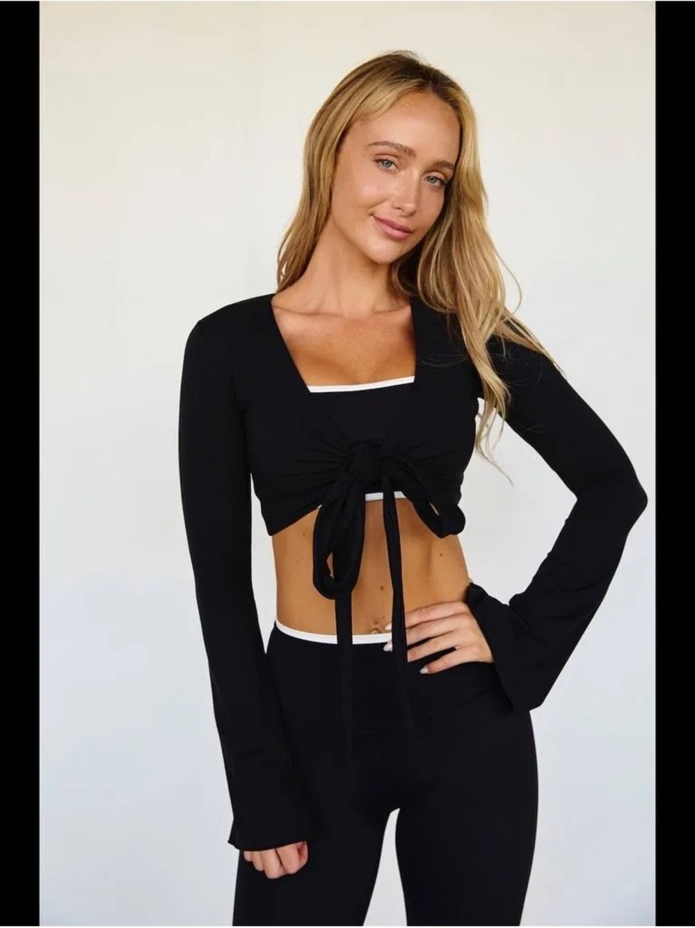 Astoria Black Tie-Front Long Sleeve Crop Top - Women
